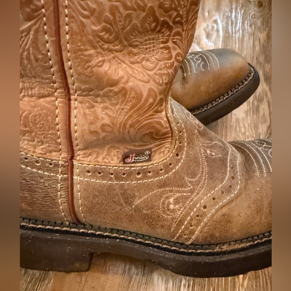 Justin Brown Embroidered Cowboy Boots